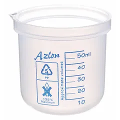 Low Form Plastic Beaker Without Handles, Polypropylene, Translucent, 50 mL, Printed Graduations