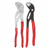 Tongue & Groove Plier Set: Curved/Flat, Push Button, 2 in_1 3/4 in Max Jaw Opening, Serrated/Smooth (MPN 9K 00 80 147 US)