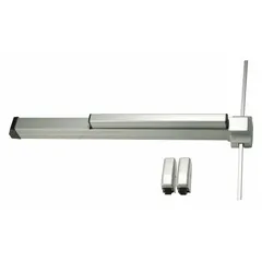 This surface vertical rod push bar is constructed of aluminum and features a touchbar actuator. Designed for doors up to 4 ft wide, it provides push-pad egress operation for emergency exit applications in commercial and institutional buildings.