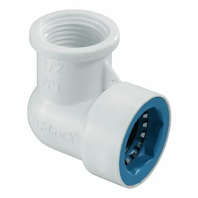 HYDRORAIN Elbow: 1/2" Push x 1/2" FPT, ABS Plastic, 150 psi Max Working Pressure - Irrigation Elbow Fittings
