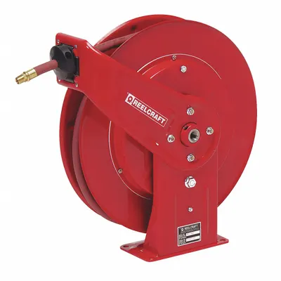 REELCRAFT Spring Return Hose Reel: 50 ft (3/8 in I.D.), 1/4 in MNPT, 4,800 psi Max Op Pressure - Standard Grease Spring-Return Hose Reels