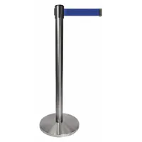 QUEUEWAY Barrier Post with Belt: Blue, No Pattern, No Legend, 10 ft Belt Lg, Silver, 10 ft x 2 in (MPN QPLUS-1S-L5)