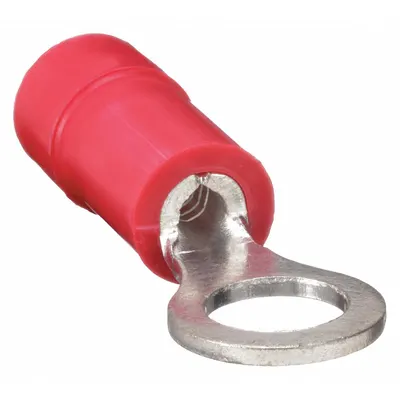 PANDUIT Ring Terminal: Red, Vinyl Insulation, #10 Stud Size, 22 AWG to 16 AWG Wire Sizes - Insulated Ring Terminals