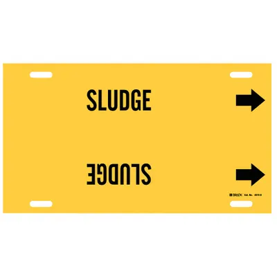 BRADY Pipe Marker: Sludge, Yellow, Black, Fits 8 to 9 7/8 in Pipe O.D., 1 Pipe Markers - Sludge Strap-On Pipe Markers