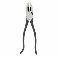 Standard ironworker's pliers with flat jaw profile, 9 1/4 in overall length, 1 5/8 in jaw length, 1 1/4 in jaw width, and 5/8 in jaw thickness. Includes a wire cutter. Suitable for flat gripping, bending, twisting, and pulling tasks in construction, metalworking, and maintenance applications.