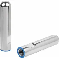 This protective end cap is designed for hygienic leveling mounts, featuring a 304 stainless steel sleeve and a silicon rubber seal. It has an M16 thread with 12 mm thread length, 102 mm inside height, and 24 mm overall diameter. The cap is 3-A Sanitary Certified, suitable for use in sanitary environments where contamination prevention is required