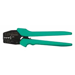 The PANDUIT CT-1570 is an automatic controlled-cycle crimper for non-insulated connectors and terminals. With an overall length of 10 3/4 inches, it delivers consistent crimp quality by completing the full cycle before releasing. Suitable for wire termination in electrical panel building, industrial maintenance, and heavy equipment wiring.