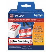 Continuous Label Stock: 2 13/32 in x 50 ft, Paper, White (Matte), Indoor (MPN DK2251)