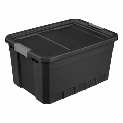 STERILITE Storage Tote: 19 gal, 25 3/4 in x 18 3/8 in x 13 1/4 in, Black Body, 10 to 20 gal - Colored Totes with Latch-On Lids