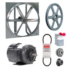 This belt-drive reversible panel fan is designed for industrial ventilation, exhaust, or supply applications. It features a 36-inch blade driven by a 3/4 hp, 3-phase, totally enclosed fan-cooled motor rated for 208-230/460V AC. The drive package is included for belt tension adjustment. Suitable for moving large volumes of air in factories, warehouses, and commercial buildings.