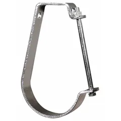 Zinc-plated steel J-style hanger for suspending 2 1/2 in pipe or conduit from 1/2 in threaded rod. Non-cushioned design for use in plumbing, HVAC, and electrical support systems.