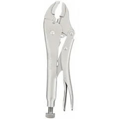 These curved-jaw locking pliers feature a lever-type release and a maximum jaw opening of 1 7/8 inches. With an overall length of 10 inches and a jaw length of 1 1/4 inches, they are suited for clamping and gripping tasks in maintenance, machining, and fabrication applications.