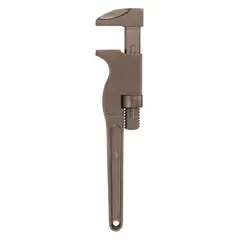 Nonsparking monkey wrench with smooth I-beam handle, 21 in overall length, and 4 1/8 in jaw capacity. Suitable for use in environments where sparking from steel tools must be avoided.