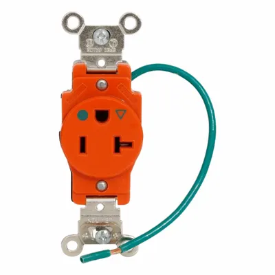 LEVITON Straight Blade Single Receptacle: Hospital Grade, Single, 5-20R, Orange - General Purpose Receptacles
