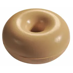 This pallet cushion is designed to protect loads during shipping and storage by absorbing vibration and shock. It supports loads from 20 lb to 35 lb and features a 5/16"-18 thread for secure mounting to pallets or fixtures. The cushion measures 6 inches in diameter and 2 7/8 inches in height, with a tan color.