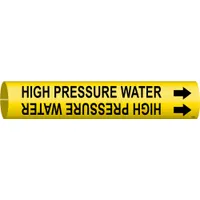 Pipe Marker: High Pressure Water, Yellow, Black, Fits 1 1/2 to 2 3/8 in Pipe O.D., 1 Pipe Markers (MPN 4078-B)