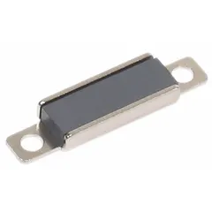 Steel magnetic push-to-close catch with pull opening action. Height 3/8 in, width 1 7/16 in. Used in cabinets, enclosures, and industrial panels to hold doors securely closed.