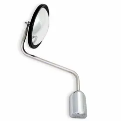 Round convex mirror for the driver vehicle side. Measures 8-1/2 inches. Used to improve lane-change visibility on trucks, buses, and heavy equipment.