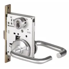 This BEST office lever lockset features a chrome finish, is ADA compliant, and includes an interchangeable core. Designed for interior commercial doors, it provides lever operation suitable for accessibility. The lockset is intended for applications such as offices, schools, and healthcare facilities where key control and ease of use are required.