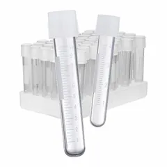 Approved Vendor Polystyrene Culture Tube, 5 mL, Round Bottom, Colorless, with Attached Screw Cap, Graduated, T8741