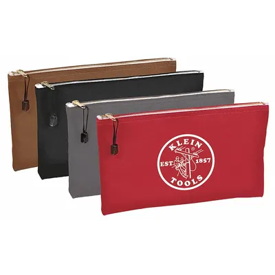 KLEIN TOOLS Tool Bag Set: 12 1/2 in W x 3/4 in D x 7 in H, Black/Brown/Gray/Red, Canvas - Canvas Flat Zippered Tool Bag Sets