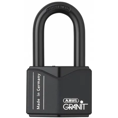 ABUS Padlock: Steel, Unfinished, Black, Long Shackle, Steel, 2 in Vert Clearance - Long Shackle Master Keyed Padlocks