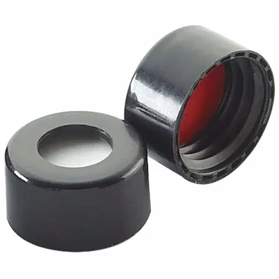 WHEATON Cap: 11 mm Dia, Black, Polypropylene, PTFE/Silicone, 9 mm Screw Closure Size - Screw On Caps
