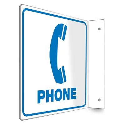 CONDOR Safety Sign: PETG, Mounting Holes Sign Mounting, 8 in x 8 in Nominal Sign Size - L-Shape Projection Phone Signs