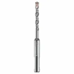 SDS-Plus shank drill bit for rotary hammer drilling in concrete, brick, and block. 1/4 in diameter with 2 in maximum drilling depth and 4 in overall length. Used for anchor installation, rebar drilling, and conduit holes in construction and renovation.