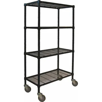 OEM Mobile Wire Shelving Unit, 72" x 24" x 70", 4 Shelves, Black - Mobile Wire Shelving for Dry Use