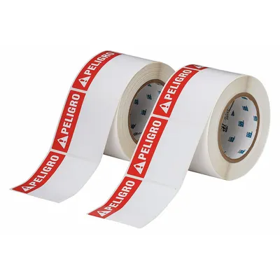 BRADY Pre-Cut Label Stock Roll: Peligro, PELIGRO Header, 3 in x 3 in, 3 in, Polyester - Brady Peligro Precut Label Rolls