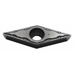 Diamond indexable turning insert for precision machining of non-ferrous materials such as aluminum alloys and composites. Used in turning operations to achieve high surface finish. Suitable for automotive, aerospace, and general manufacturing applications.