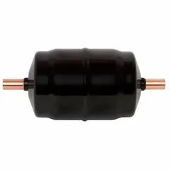 Steel shell filter drier for 20-ton systems. Uses molecular sieve core to remove moisture, acids, and contaminants from HCFC refrigerant circuits. Length: 5.3 in. Compatible with HCFC refrigerant group.