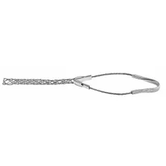 Tin coated bronze cable support grip with single eye style. Mesh length 4 1/4 in. Breaking strength 290 lb. Accommodates cable diameters from 0.29 in to 0.37 in. Used for securing and supporting cables in conduit, trays, or enclosures to prevent strain on connections.