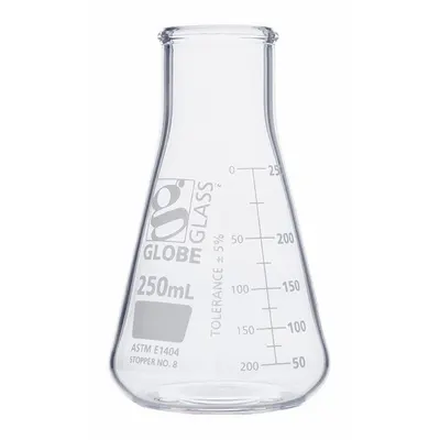 GLOBE SCIENTIFIC Erlenmeyer Flask: 250 mL, Colorless, Conical, A - Glass Erlenmeyer Flasks