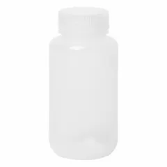 Polypropylene Wide Mouth Round Lab Bottle, 250 mL, Colorless, with Closure