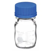 KIMBLE Media Bottle: 100 mL, Screw-On, GL 45, 100 mm, Colorless, Closure Included, Wide Mouth Size (MPN 14395-100)