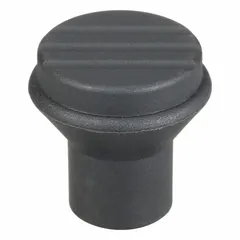 Pull knob with a plastic body and a stainless steel M4 threaded insert. Features a 21 mm diameter and 10 mm thread length. Used as a manual grip point on machinery, panels, or fixtures for assembly, jig and fixture building, and machine guarding applications.