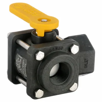 BANJO Manual Three-Way Ball Valve: 1 in, Polypropylene, L Flow, FNPT x FNPT x FNPT - L-Port Polypropylene Ball Valves