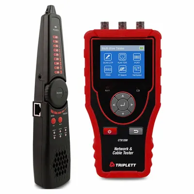 TRIPLETT Cable Tester: Alligator Clips, Data Safe Monitor, LCD, Audible/Visual - Network Testing Instruments