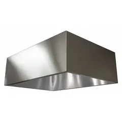 This Dayton Type II canopy hood is designed for non-grease producing equipment such as ovens and dishwashers, removing heat and steam. It is wall-mounted, constructed of 430 stainless steel, and includes hanger brackets. The duct collar connection measures 8 in x 12 in.