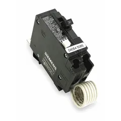 Single-pole, 30 A ground fault circuit interrupter (GFCI) miniature circuit breaker for 120V AC systems. Bolt-on connection for use with Siemens panelboards. Provides overload, short-circuit, and ground-fault protection with a 10kA interrupting rating at 120V AC.