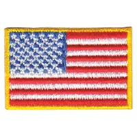 HEROS PRIDE Embroidered Patch: U.S. Flag, 1 1/2 in x 1 in, Gold, Plastic, Sew-On, Flag (MPN 0028)