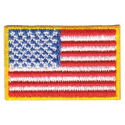 HEROS PRIDE Embroidered Patch: U.S. Flag, 1 1/2 in x 1 in, Gold, Plastic, Sew-On - Embroidered Emblems