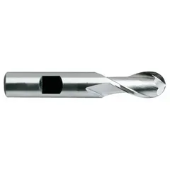 This general purpose ball end mill is made from cobalt and features a TiN coating for increased wear resistance. With 2 flutes, a 3/8" cutting diameter, 3/4" length of cut, and 2-1/2" overall length, it is suited for contouring, slotting, and profiling operations in ferrous and non-ferrous materials.