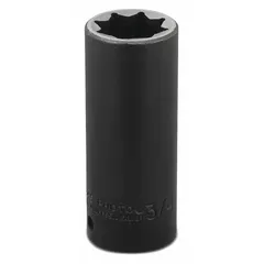 SAE 8-point deep impact socket with 1/2" drive and 3/4" socket size. Overall length of 3-1/4" with black oxide finish. Designed for use with impact wrenches on heavy-duty fastening applications.