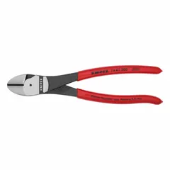 These standard-cut diagonal cutting pliers feature a straight, oval head design with a jaw length of 1 in and jaw width of 1 1/8 in. The high-leverage mechanism increases cutting force, making them suitable for cutting music wire in industrial maintenance, fabrication, and general plant operations.