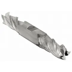 Double-end cobalt square end mill with 9/16" diameter, 1-3/8" length of cut, and 5" overall length. Four-flute design for general-purpose milling of ferrous and non-ferrous materials. Suitable for slotting, profiling, and contouring operations.