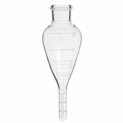 Colorless glass centrifuge tube with a 100 mL capacity, 58 mm body diameter, and 170 mm overall height. Graduated markings enable volume measurement during centrifugation for separating liquid components by density.