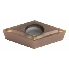Diamond indexable turning insert for precision machining of non-ferrous materials such as aluminum alloys and plastics. Used in turning and finishing operations on lathes and machining centers.